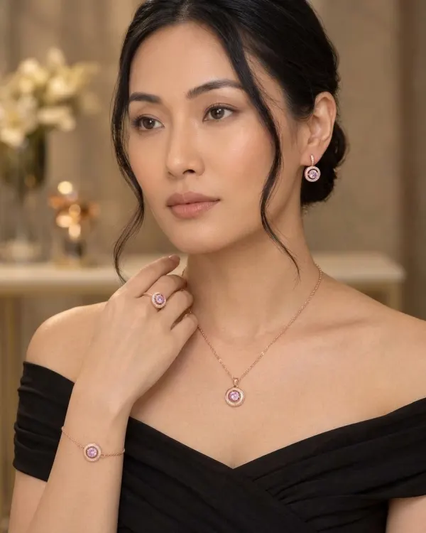Celestial Rose Gold & Pink Sapphire Jewelry Set